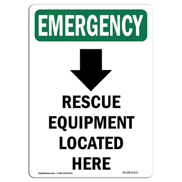 Signmission OSHA Emergency Sign, 24" H, Aluminum, Rescue Equipment Located Here, Portrait, EM-A-1824-V-10537 OS-EM-A-1824-V-10537 - main